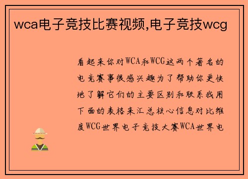 wca电子竞技比赛视频,电子竞技wcg